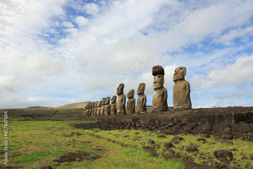 Moais Statues, Ahu Tongariki, Easter Island Wide Shot