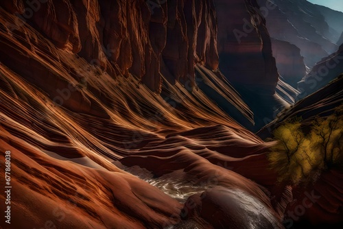 The intricate details of a canyon wall, showcasing the natural artwork created by wind and water