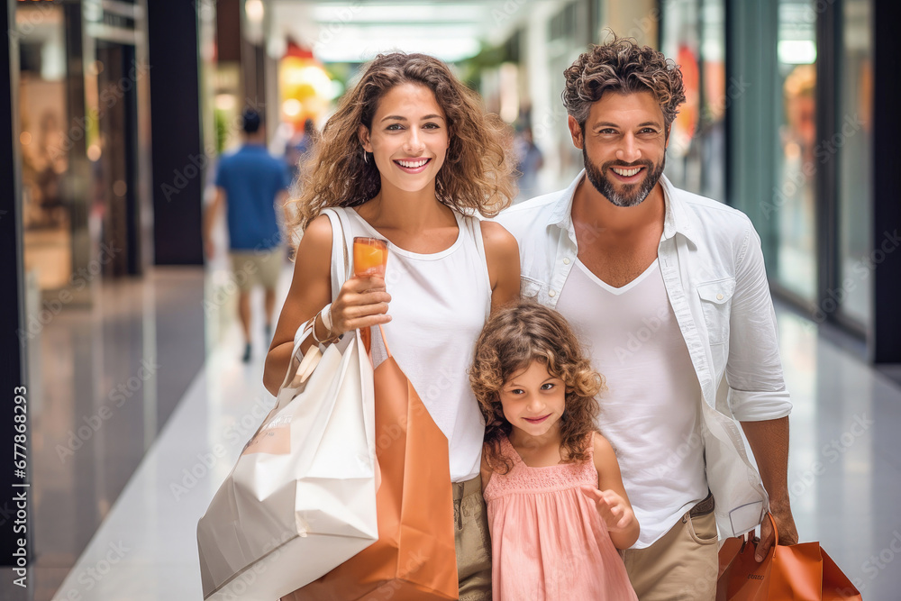Happy Italian family shopping in a store. Happy Italian family shopping in a store.