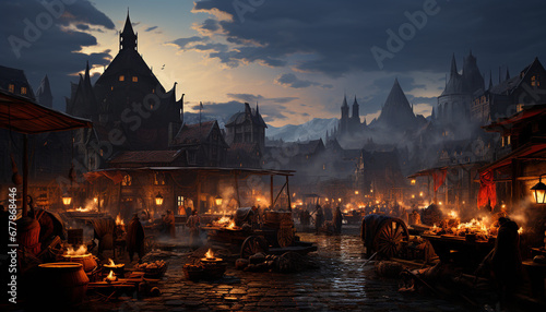 Nightfall reveals the ancient city famous religious celebrations and architecture generated by AI