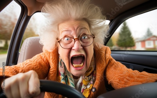 Funny grandma driving a car photo