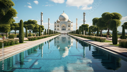 Famous minaret reflects spirituality and ancient cultures in modern architecture generated by AI