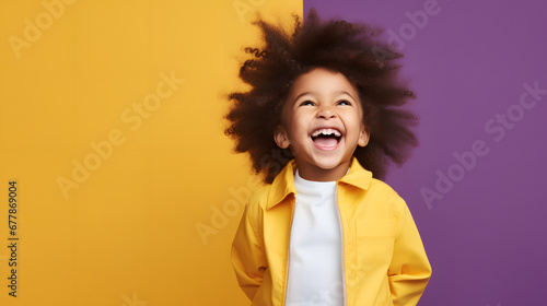 Happy young girl boy smiling laughing wearing bright clothes on colourful background. school happiness gifts mockup childhood harmony mental health strength commercial kid dentist doctor