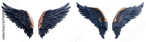  Navy Blue and Gold angel wings isolated on transparent background. Navy Blue and Gold wings. 