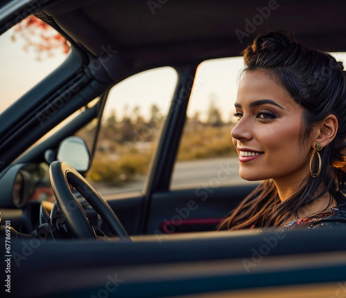 Portrait of a beautiful girl in a car