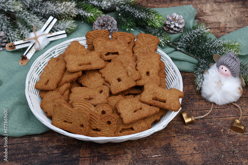 Speculoos is a Christmas biscuit made from spiced shortcrust pastry. photo