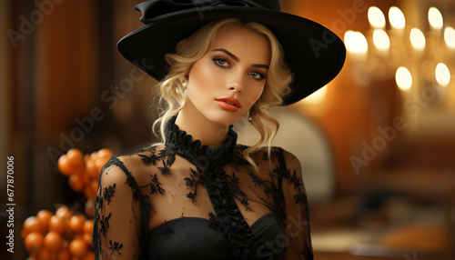 Beautiful woman in fashionable dress, smiling and looking at camera generated by AI