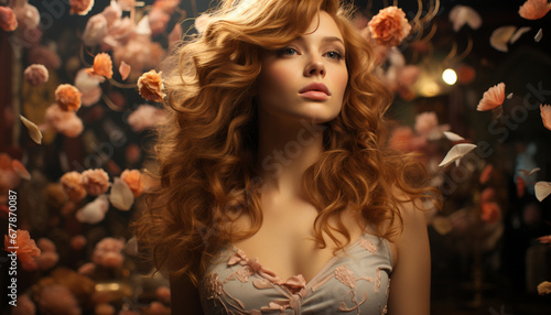 Beautiful young woman with long blond curly hair generated by AI