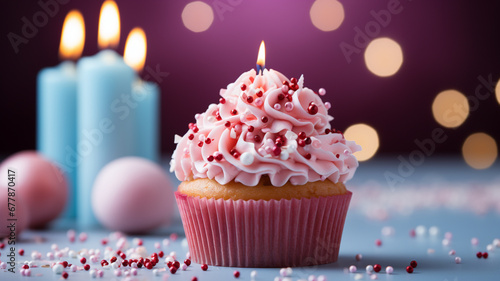 birthday cupcake with burning candles