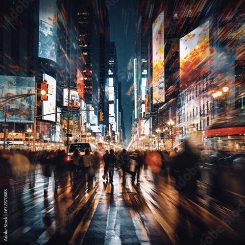 Blurred and Unrecognizable Crowd in a Busy Urban Street Scene, Capturing the Hustle and Bustle of City Life