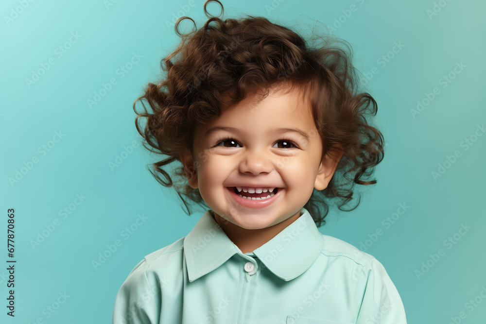 Portrait of a happy smiling curly child boy on blue background Portrait of a happy smiling curly child boy on blue background