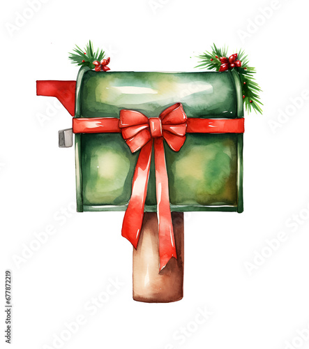 Mailbox watercolor clipart illustration with isolated background.