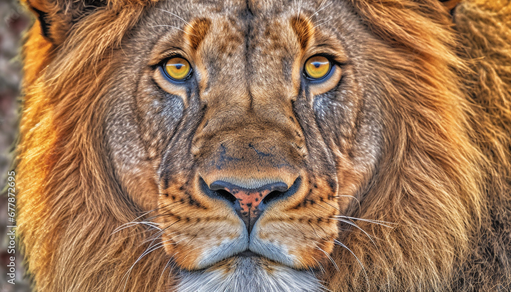 Majestic lion close up portrait, focusing on his powerful mane generated by AI