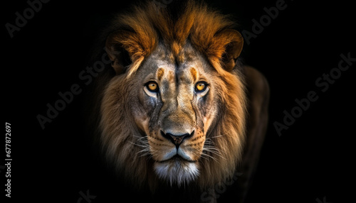 Majestic lion staring  close up portrait of Africa big cat generated by AI