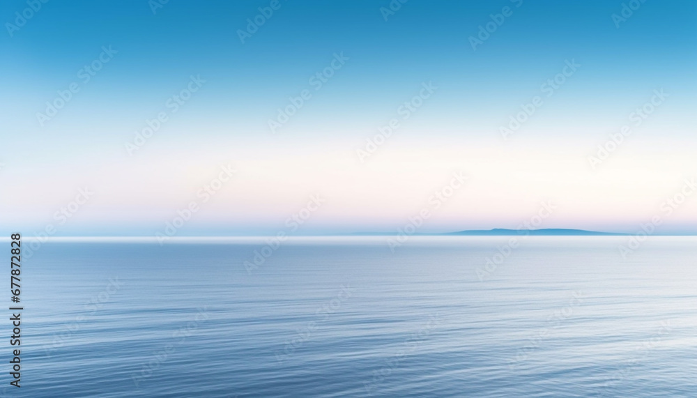 Tranquil scene of rippled water and bright sunset over coastline generated by AI