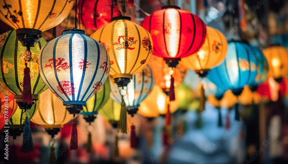 Vibrant paper lanterns illuminate Chinese culture in a famous celebration generated by AI