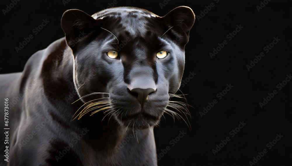 stunning portrait of a black panther black jaguar on black background amazing wildlife generative ai