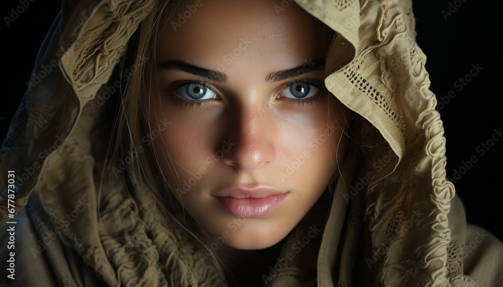 Young adult woman looking at camera, studio shot generated by AI Young adult woman looking at camera, studio shot generated by AI