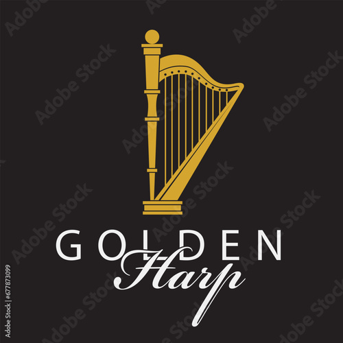 golden harp icon isolated on black background