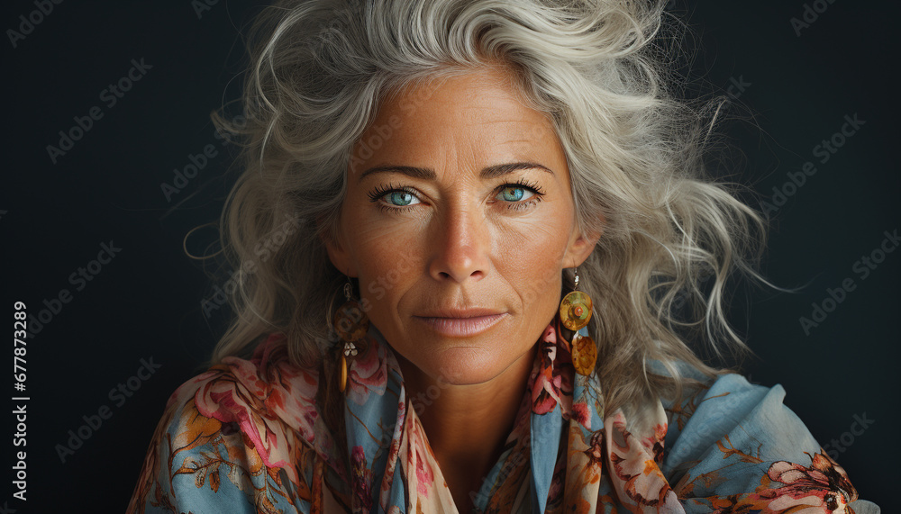 Beautiful woman with blond hair looking at camera generated by AI Beautiful woman with blond hair looking at camera generated by AI
