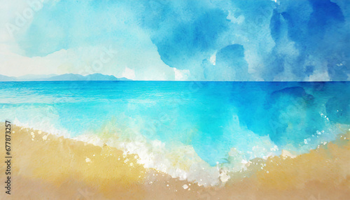 abstract watercolor beach and blue ocean fresh cheerful and relaxing summer concept positive and healthy tones to background or wallpaper generative ai © Emanuel