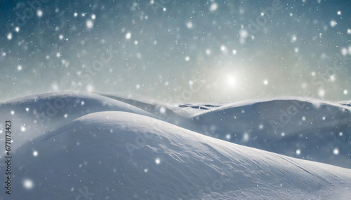 beautiful ultrawide background image of light snowfall falling over of snowdrifts © Emanuel