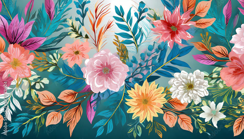 abstract colorful flowers and leaves bouquets are isolated in the background suitable for greeting cards designs wallpaper backgrounds textiles fashion or flyers illustration ai generative