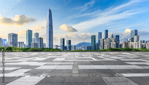 city square and skyline with modern buildings scenery in shenzhen guangdong province china photo
