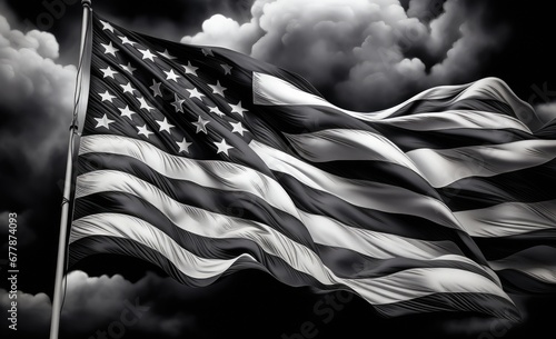 an american flag is blowing in the wind Generative AI
