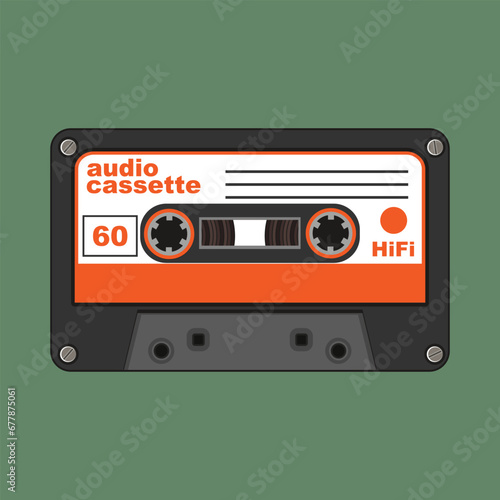 Audio cassette for tape recorder. A popular storage medium on magnetic tape in the 80s - 90s of the 20th century. Vector illustration