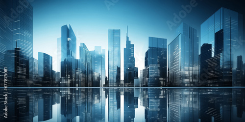 Fototapeta Modern skyscrapers of a smart city, futuristic financial district, graphic persp