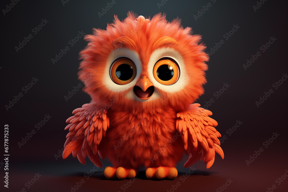 Cartoon 3d animatic character of baby owl.