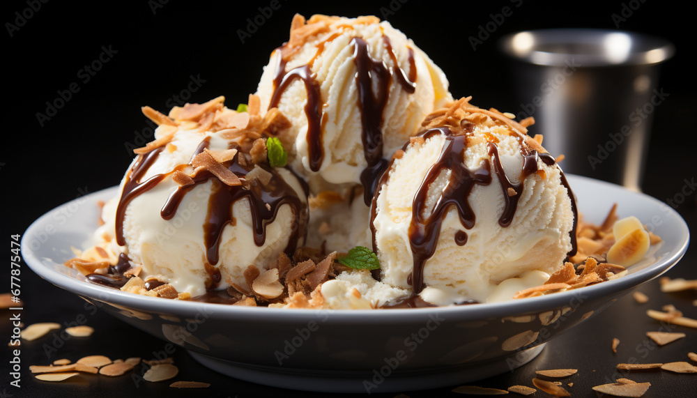 A bowl of homemade ice cream, sweet and refreshing indulgence generated by AI A bowl of homemade ice cream, sweet and refreshing indulgence generated by AI