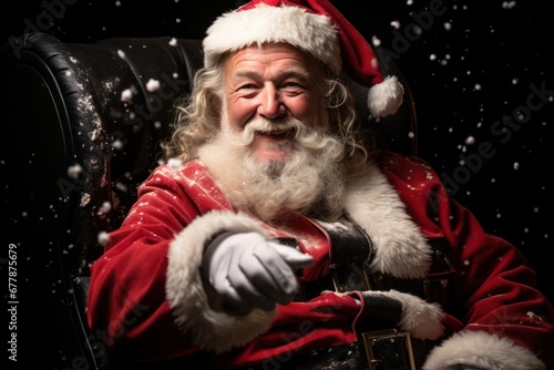 Santa Claus Spreading Holiday Cheer from His Festive Chair Generative AI © Johnathan