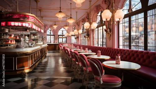 Modern architecture, elegant bar, luxurious decor, illuminated by bright lighting generated by AI