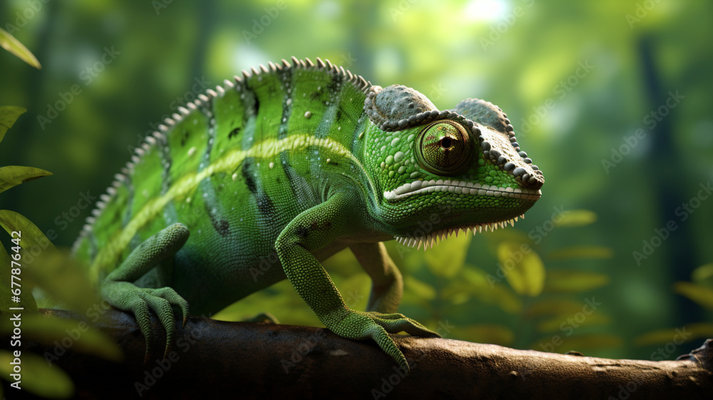 Obraz premium Grenn chameleon, Generative AI