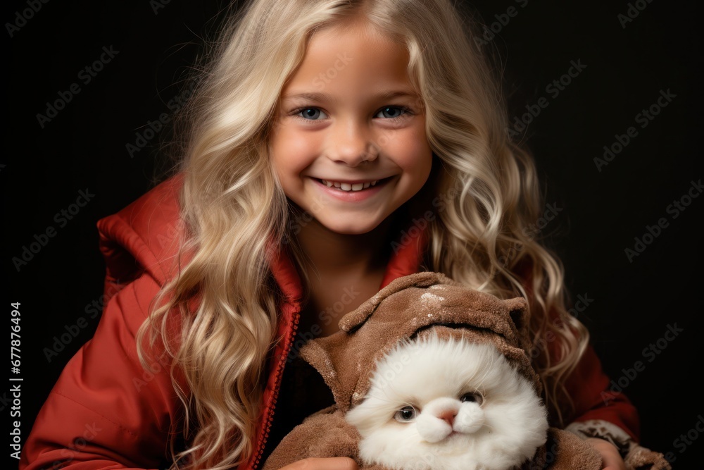 Little Girl Embracing a Cozy Stuffed Animal Cat on a Magical Winter Generative AI Little Girl Embracing a Cozy Stuffed Animal Cat on a Magical Winter Generative AI