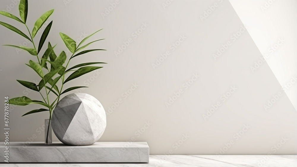 white marble background and a plant in a vase