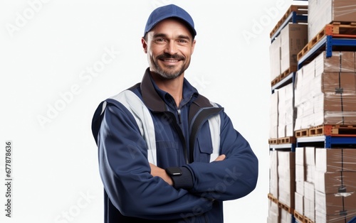 Gladfully smiling warehouse worker