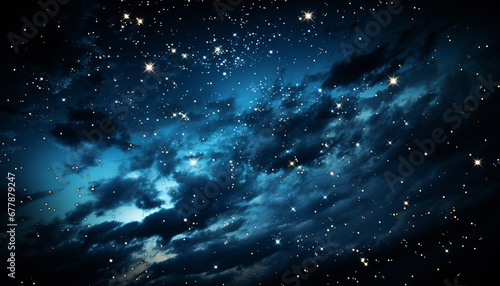 Night sky, galaxy illuminated by star trail, glowing star shape generated by AI