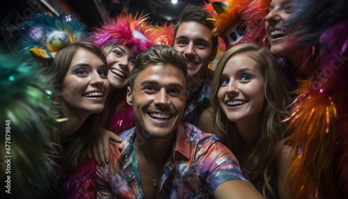 Smiling women celebrate, cheerful men party, enjoying the nightlife together generated by AI
