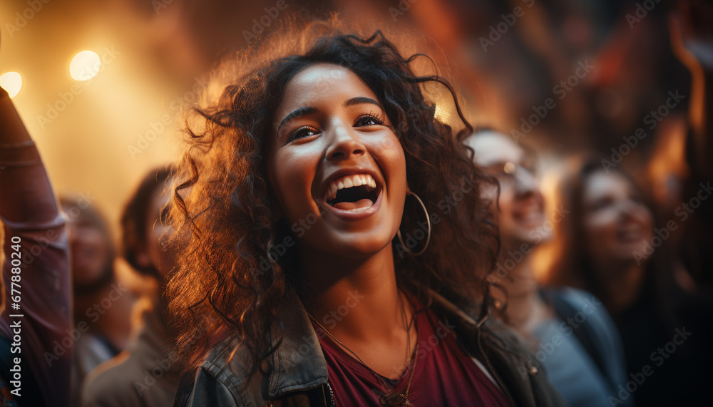 Young adults enjoying a carefree night, smiling and laughing together generated by AI