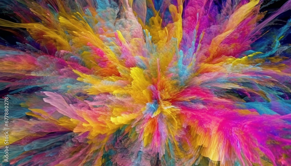 Vibrant colors explode in abstract fantasy of futuristic space design generated by AI