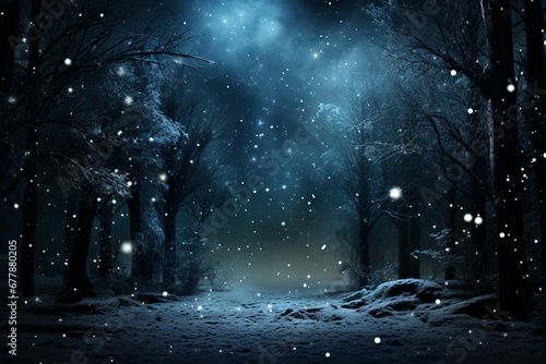 Captivating White Snowflakes Gently Descending amidst the Tranquil Night Skys Serenity © Игорь Кляхин
