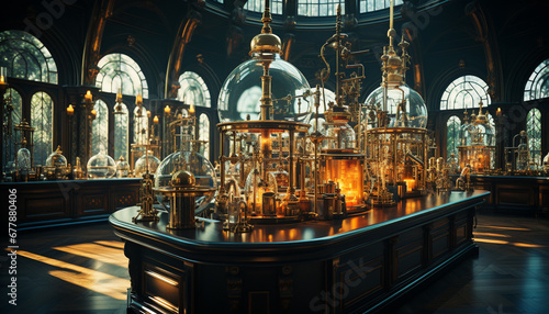 Christianity indoors religion, architecture, night, table, cultures, illuminated, spirituality, altar generated by AI