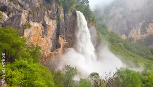 Majestic mountain range, blue sky, flowing water, natural beauty generated by AI