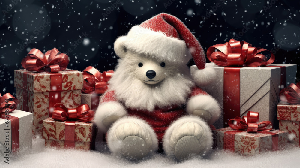 Cute Baby Bear Dressed As Santa Claus And Surrounded , Background For Banner, HD Cute Baby Bear Dressed As Santa Claus And Surrounded , Background For Banner, HD