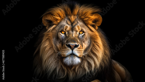 Majestic lion with a big mane staring at the camera generated by AI