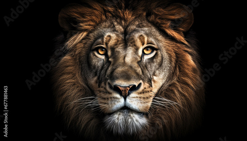 Majestic big cat staring with aggression  on black background generated by AI
