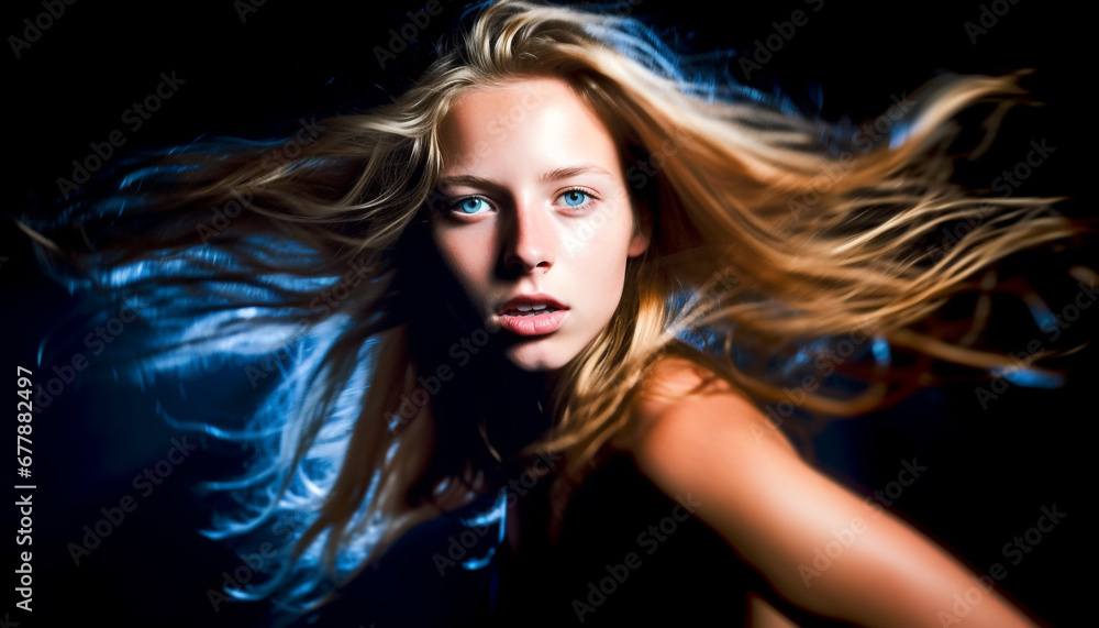 beautiful and blond woman looking the camera generated by AI